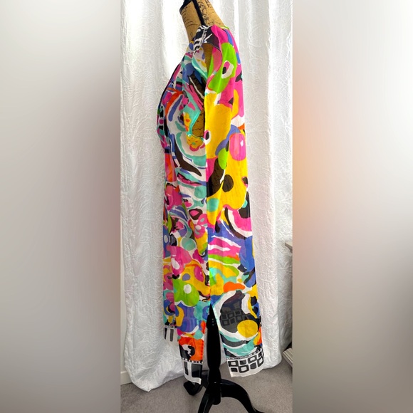 FERAUD Paris Abstract Floral Beach Dress Swim Cover Tunic Caftan O/S - Picture 4 of 10